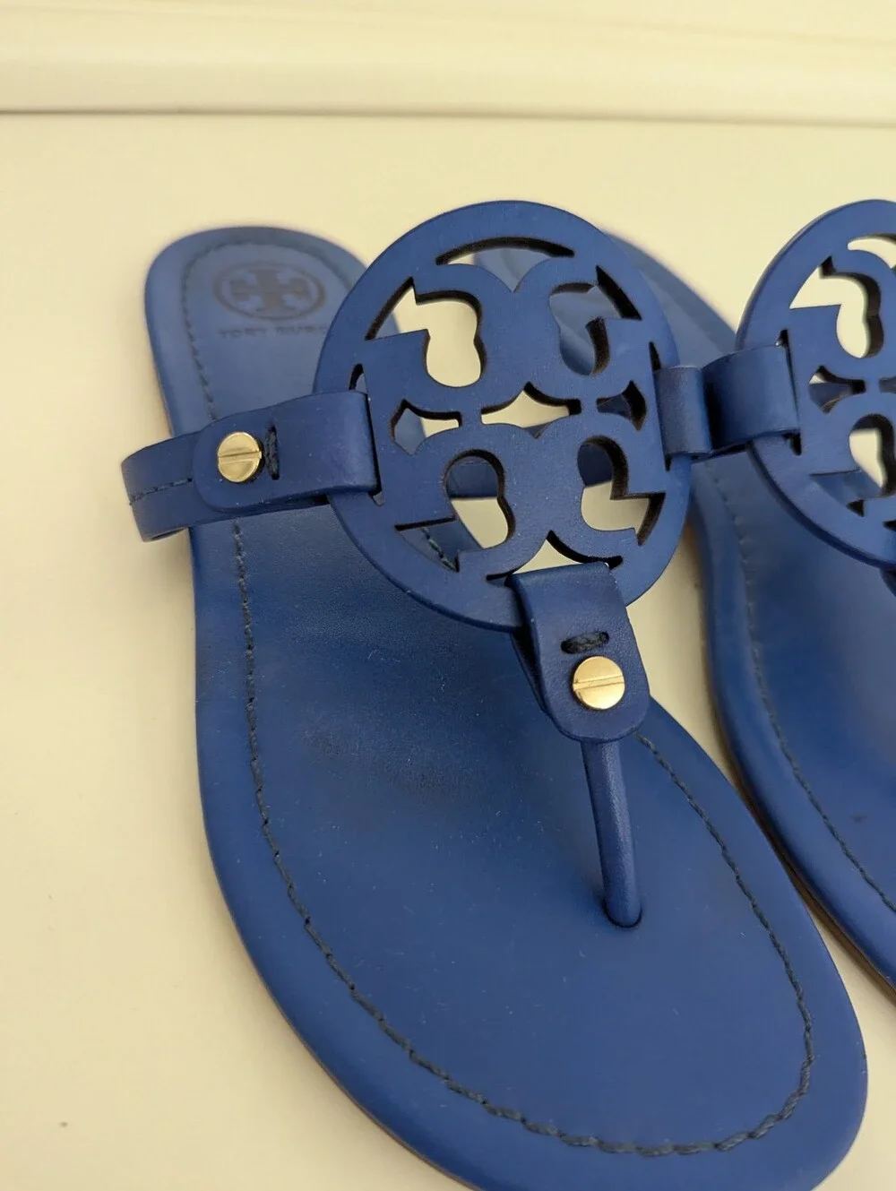 Tory Burch Miller Sandal In Blue Leather Size 5.5